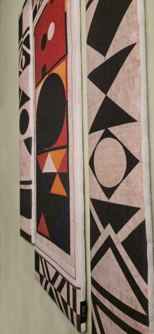 Geometric Tribal Canvas Wall Hanging Set — Wooden Plank Art