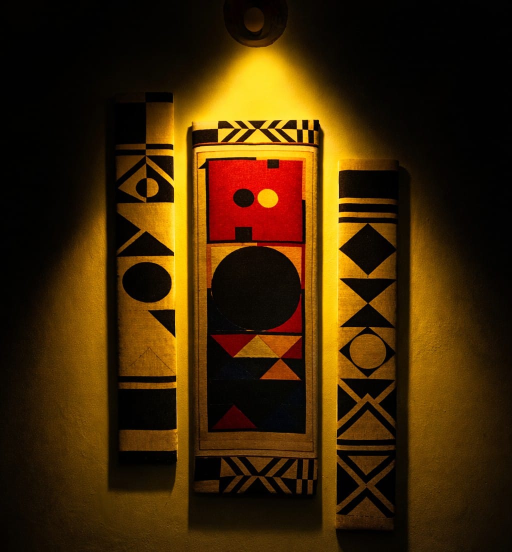 Geometric Tribal Canvas Wall Hanging Set — Wooden Plank Art