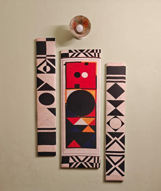 Geometric Tribal Canvas Wall Hanging Set — Wooden Plank Art