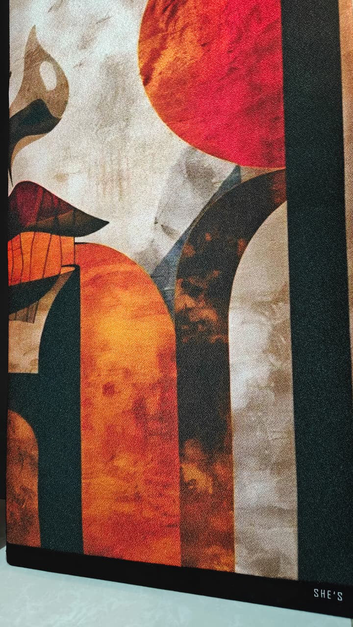 Abstract Face Canvas Wall Hanging Set — Modern Wooden Plank Art