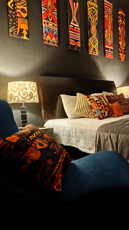 African Tribal Canvas Wall Hanging Set of 8 — Wooden Plank Art