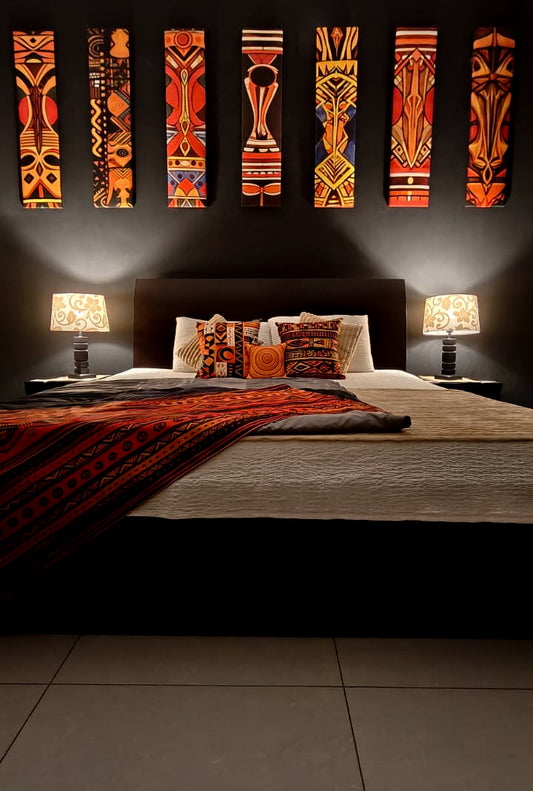 African Tribal Canvas Wall Hanging Set of 8 — Wooden Plank Art