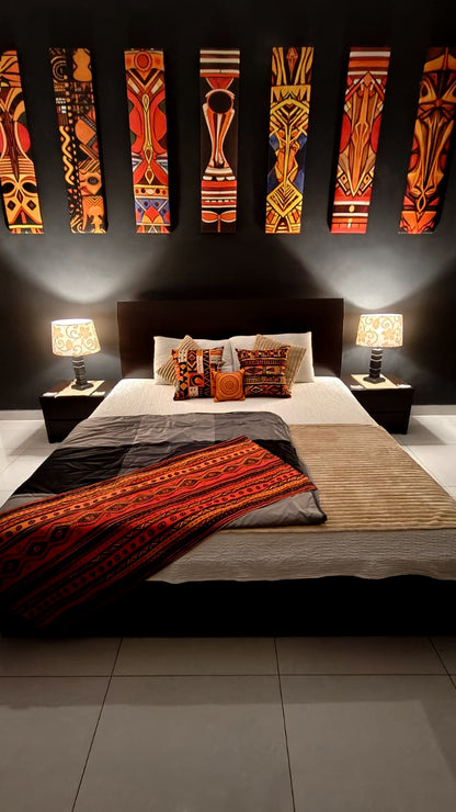 African Tribal Canvas Wall Hanging Set of 8 — Wooden Plank Art