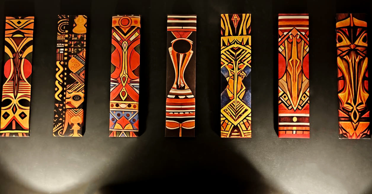 African Tribal Canvas Wall Hanging Set of 8 — Wooden Plank Art