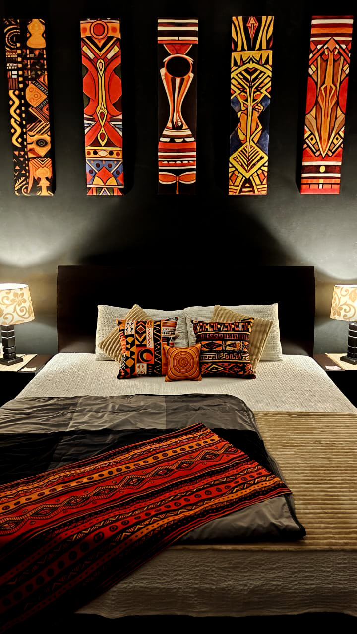 African Tribal Canvas Wall Hanging Set of 8 — Wooden Plank Art