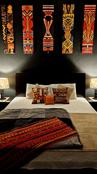 African Tribal Canvas Wall Hanging Set of 8 — Wooden Plank Art