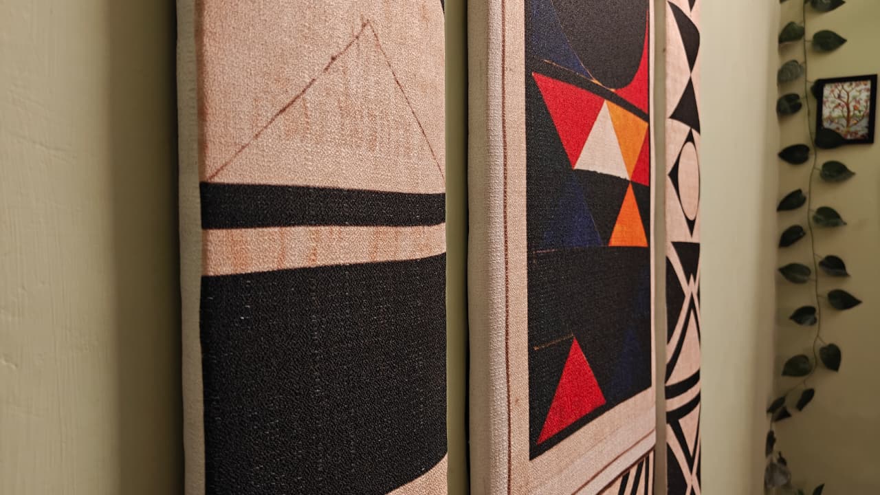 Geometric Tribal Canvas Wall Hanging Set — Wooden Plank Art