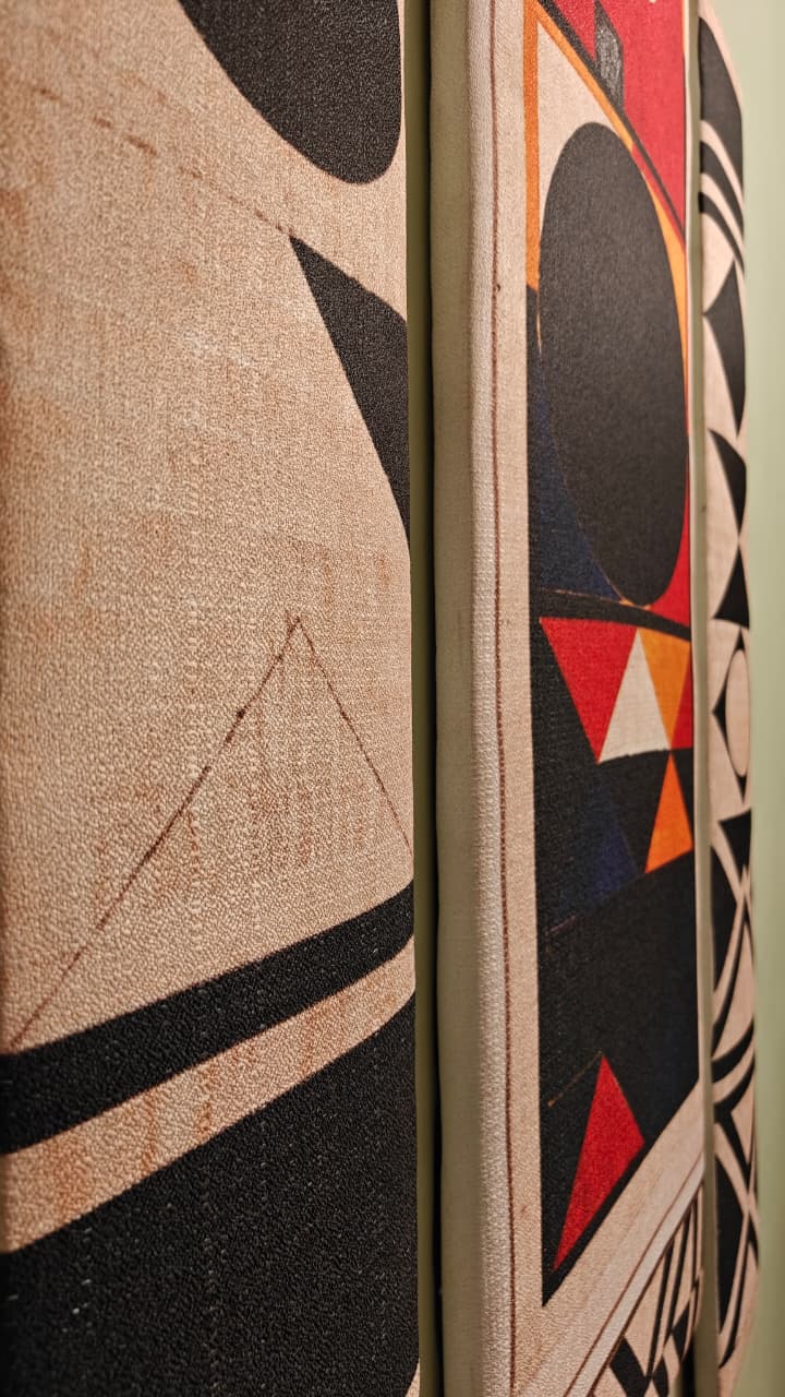 Geometric Tribal Canvas Wall Hanging Set — Wooden Plank Art